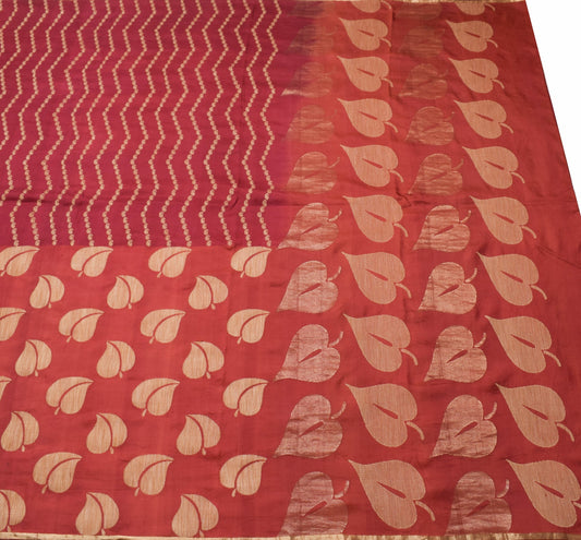 Sushila Vintage 100% Pure Silk Maroon Saree Floral Woven Brocade Sari Fabric