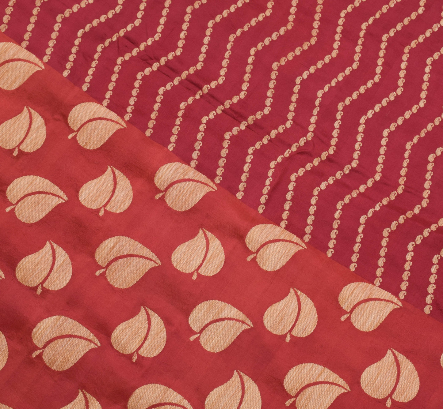 Sushila Vintage 100% Pure Silk Maroon Saree Floral Woven Brocade Sari Fabric