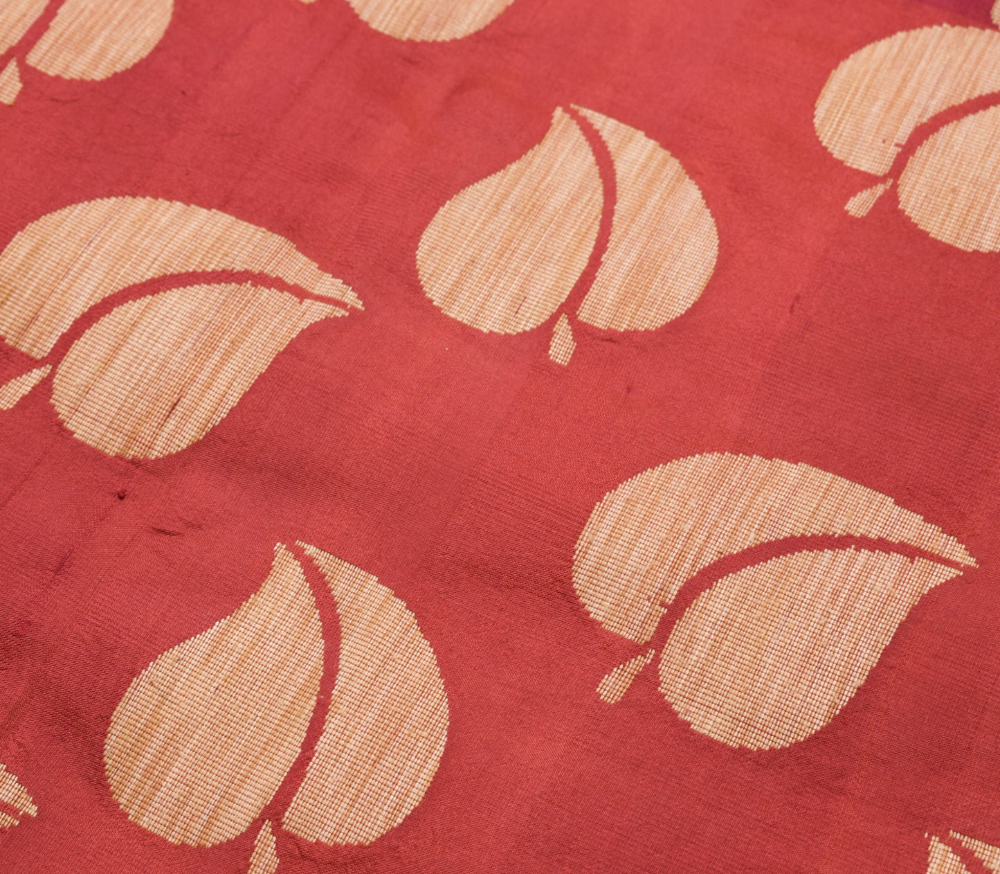 Sushila Vintage 100% Pure Silk Maroon Saree Floral Woven Brocade Sari Fabric