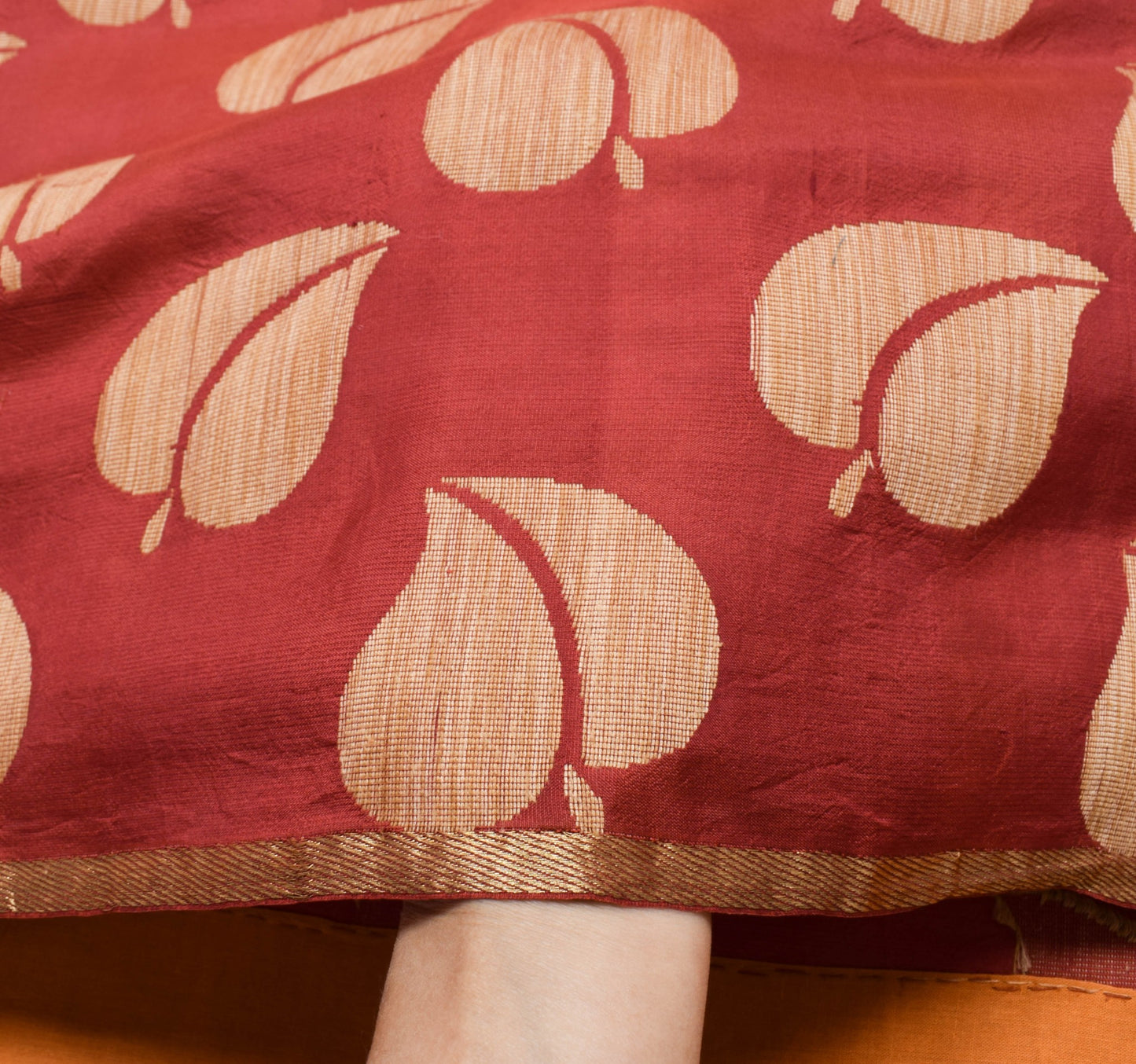 Sushila Vintage 100% Pure Silk Maroon Saree Floral Woven Brocade Sari Fabric