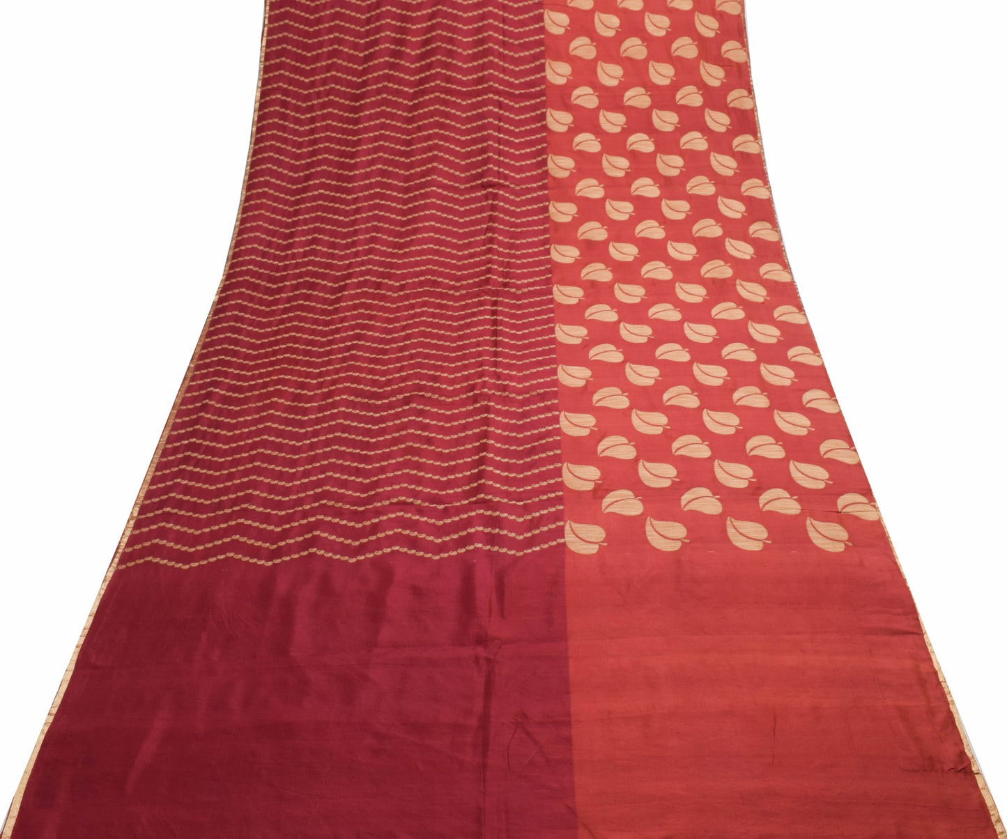 Sushila Vintage 100% Pure Silk Maroon Saree Floral Woven Brocade Sari Fabric