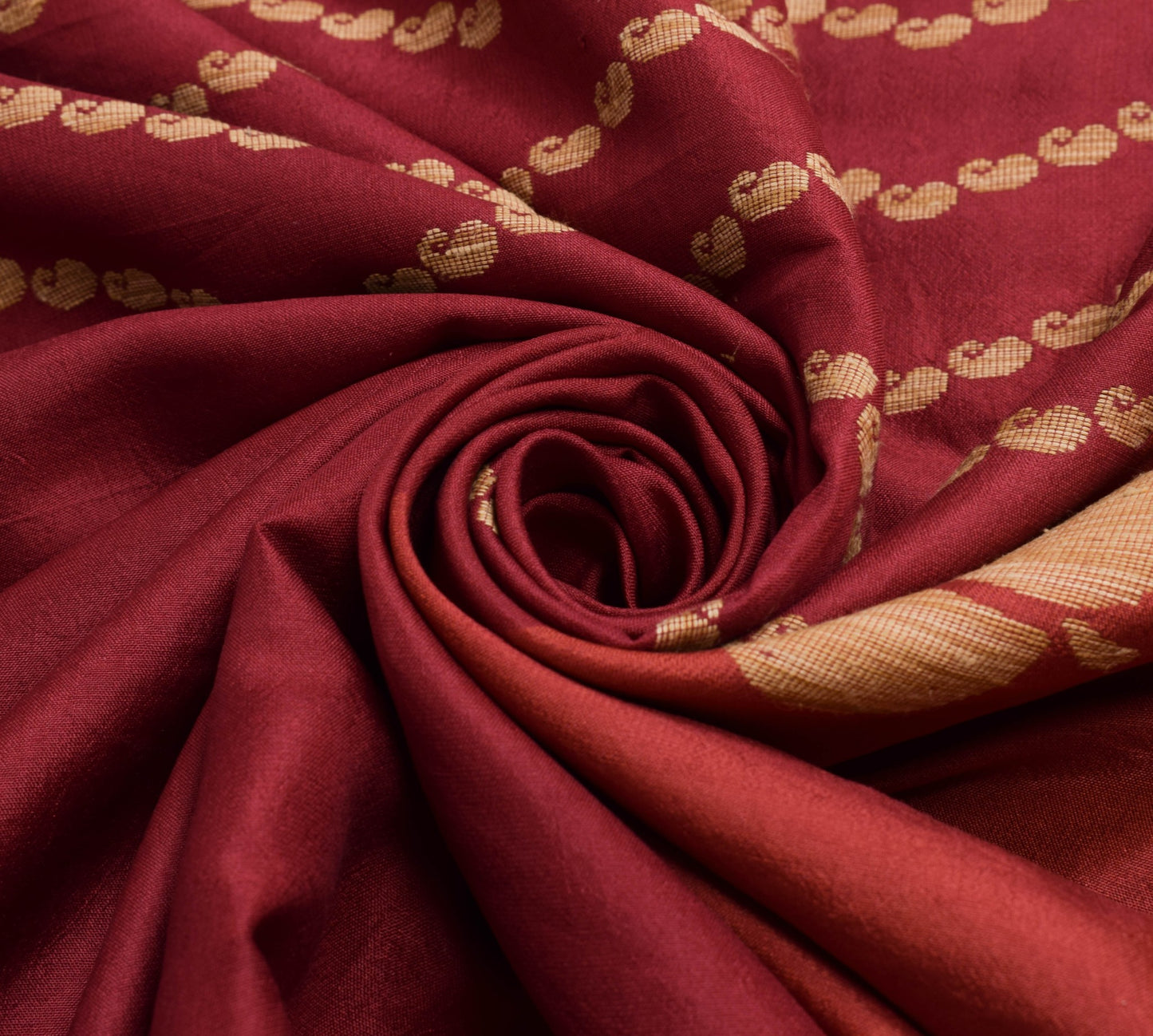 Sushila Vintage 100% Pure Silk Maroon Saree Floral Woven Brocade Sari Fabric