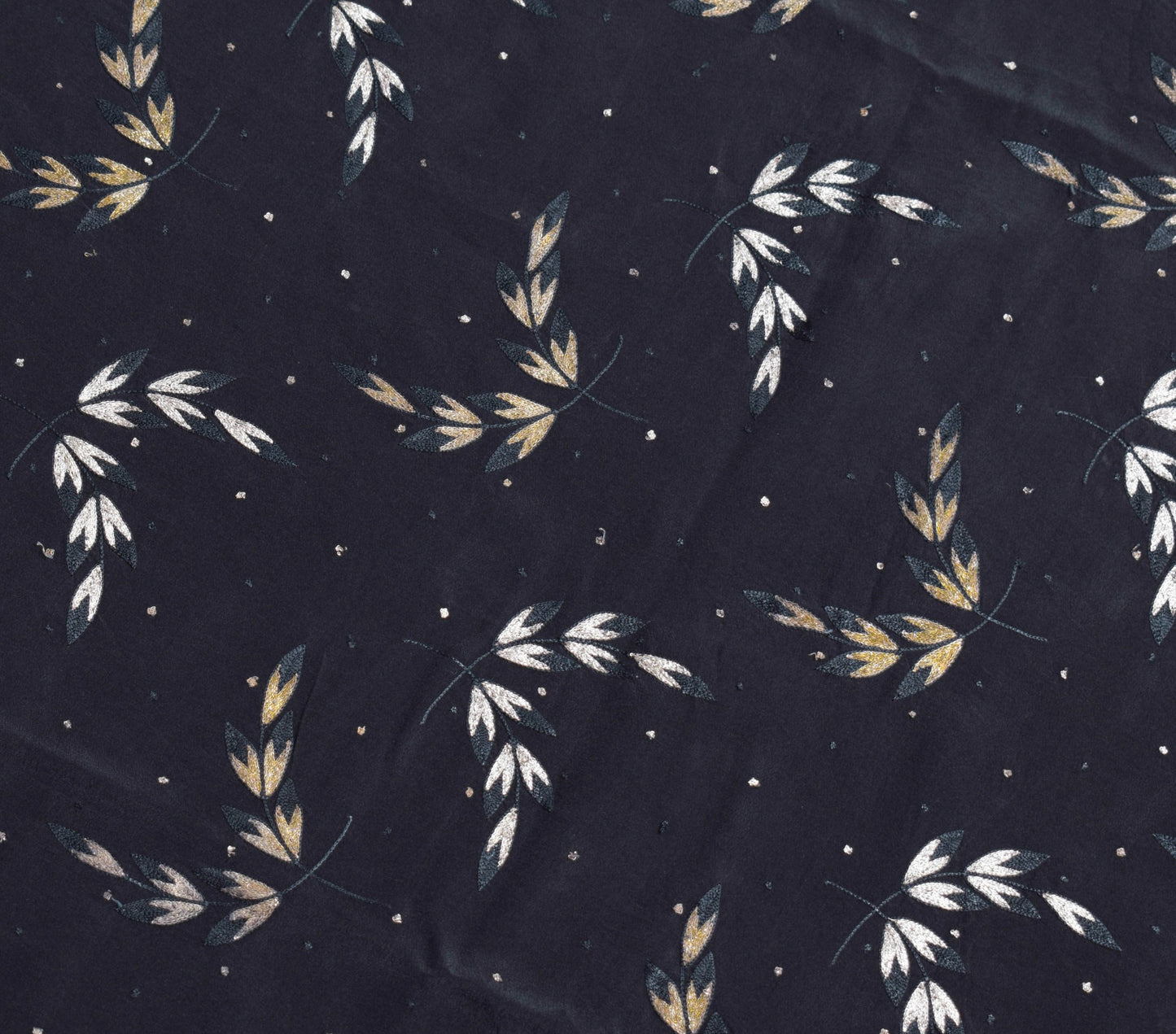 Sushila Vintage Black 100% Pure Crepe Silk Saree Embroidered Floral Sari Fabric