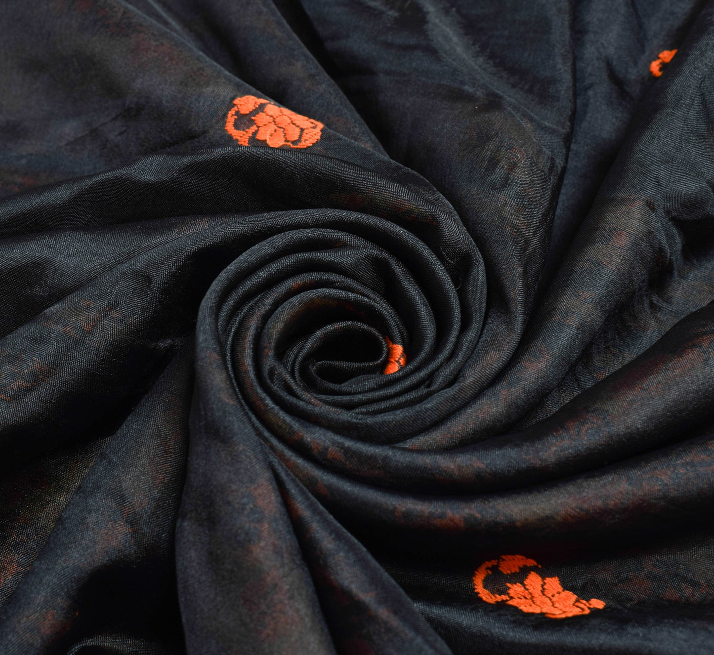 Sushila Vintage Black & Dark Orange Saree Elegance Woven Soft Silk Sari Fabric