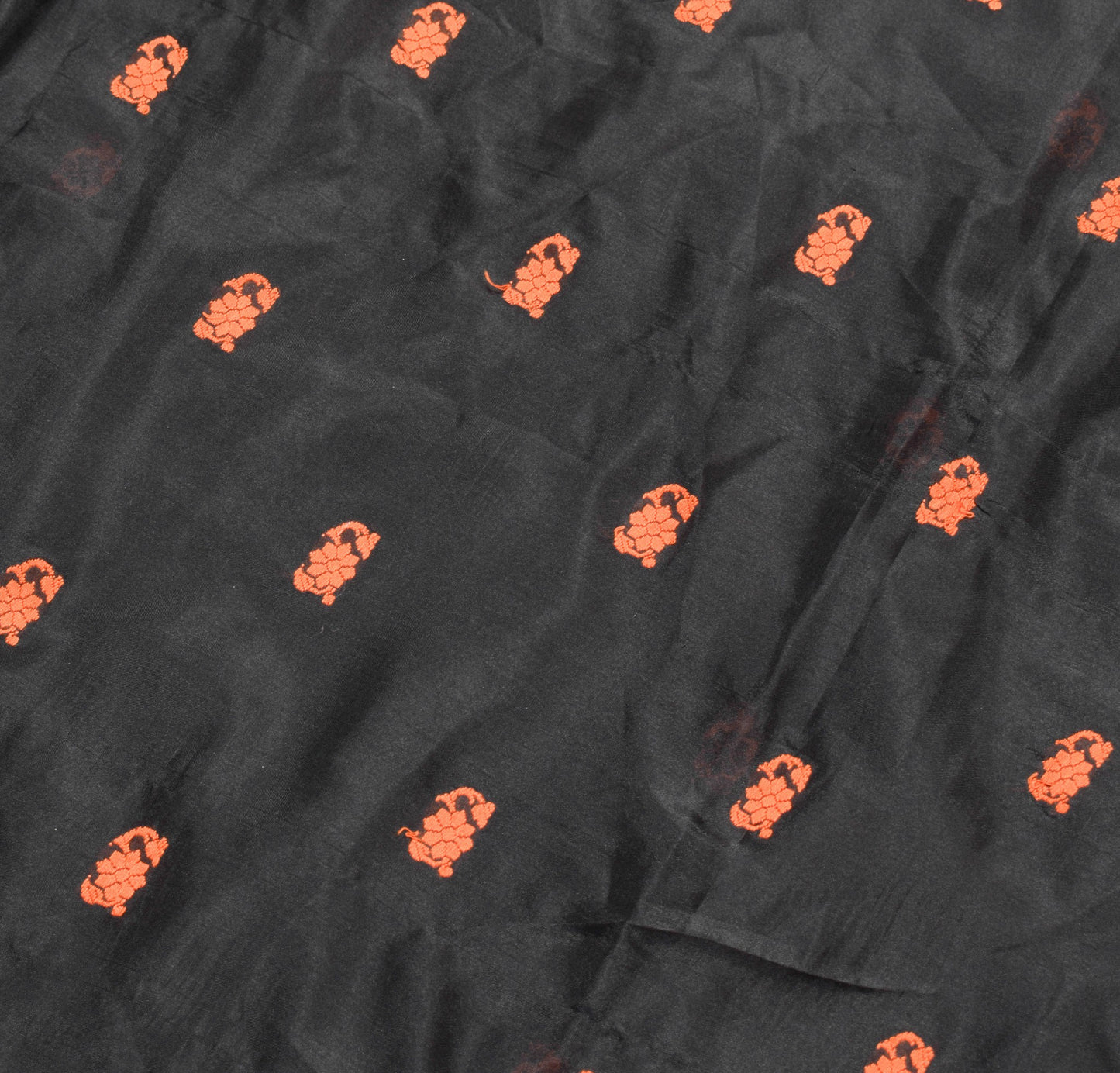 Sushila Vintage Black & Dark Orange Saree Elegance Woven Soft Silk Sari Fabric
