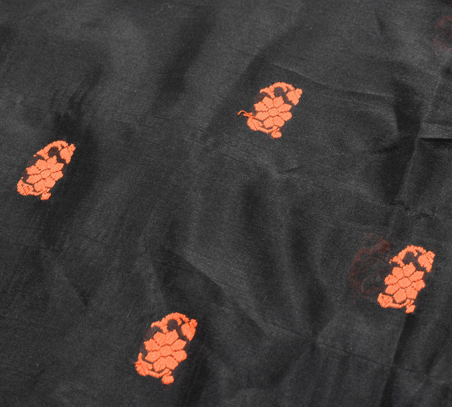 Sushila Vintage Black & Dark Orange Saree Elegance Woven Soft Silk Sari Fabric