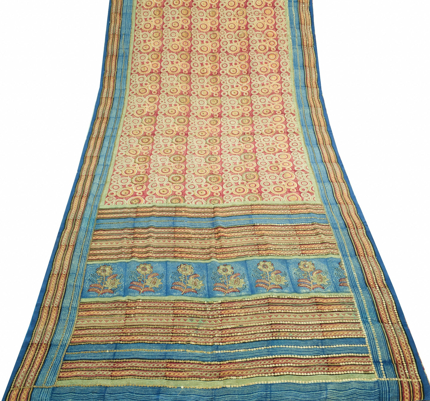 Sushila Vintage Pink Printed Saree 100% Pure Crepe Silk Soft Women Sari Fabric