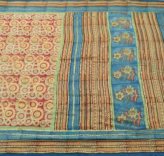 Sushila Vintage Pink Printed Saree 100% Pure Crepe Silk Soft Women Sari Fabric