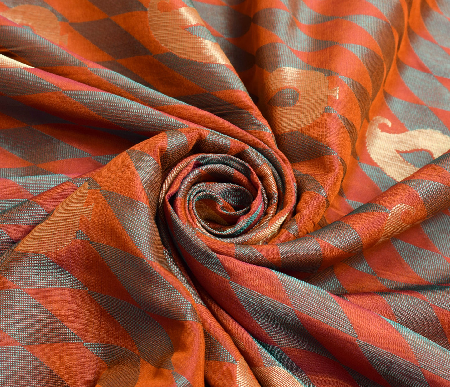 Sushila Vintage Rust Dual Tone Traditional Saree 100%Pure Silk Woven Sari Fabric