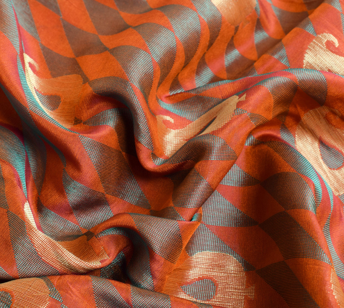 Sushila Vintage Rust Dual Tone Traditional Saree 100%Pure Silk Woven Sari Fabric