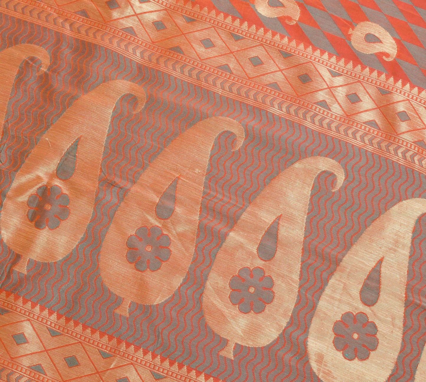 Sushila Vintage Rust Dual Tone Traditional Saree 100%Pure Silk Woven Sari Fabric