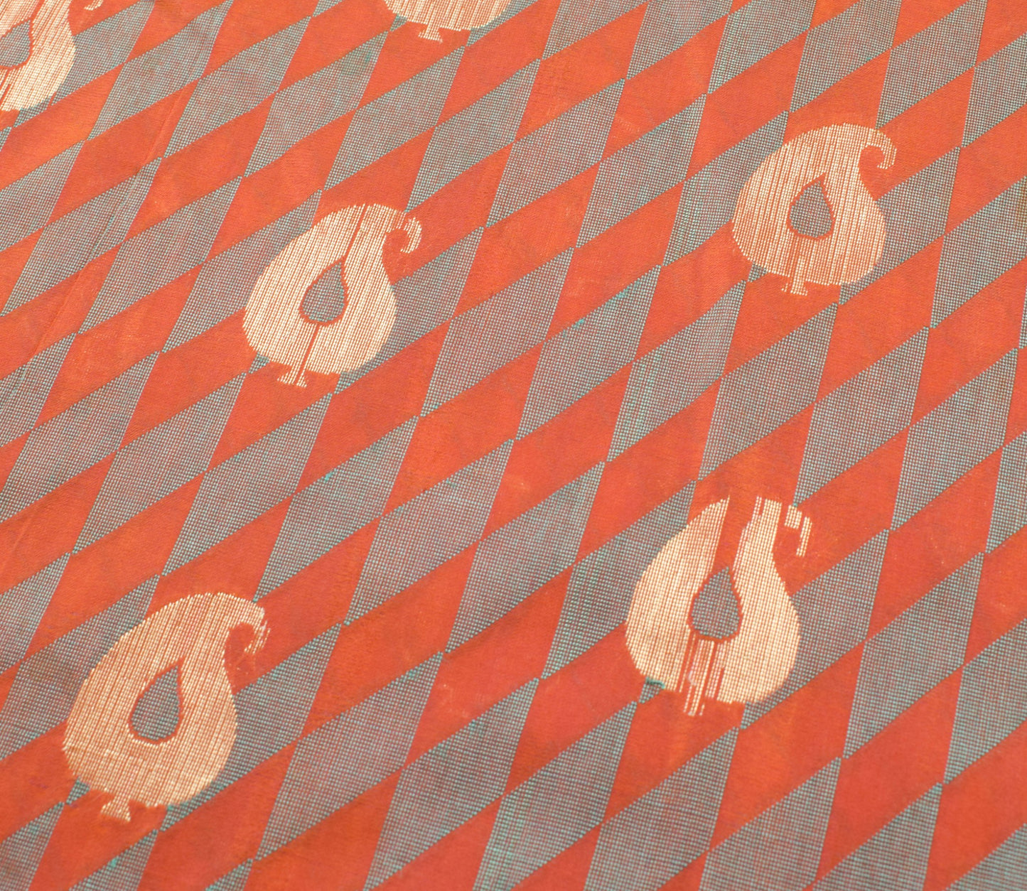 Sushila Vintage Rust Dual Tone Traditional Saree 100%Pure Silk Woven Sari Fabric