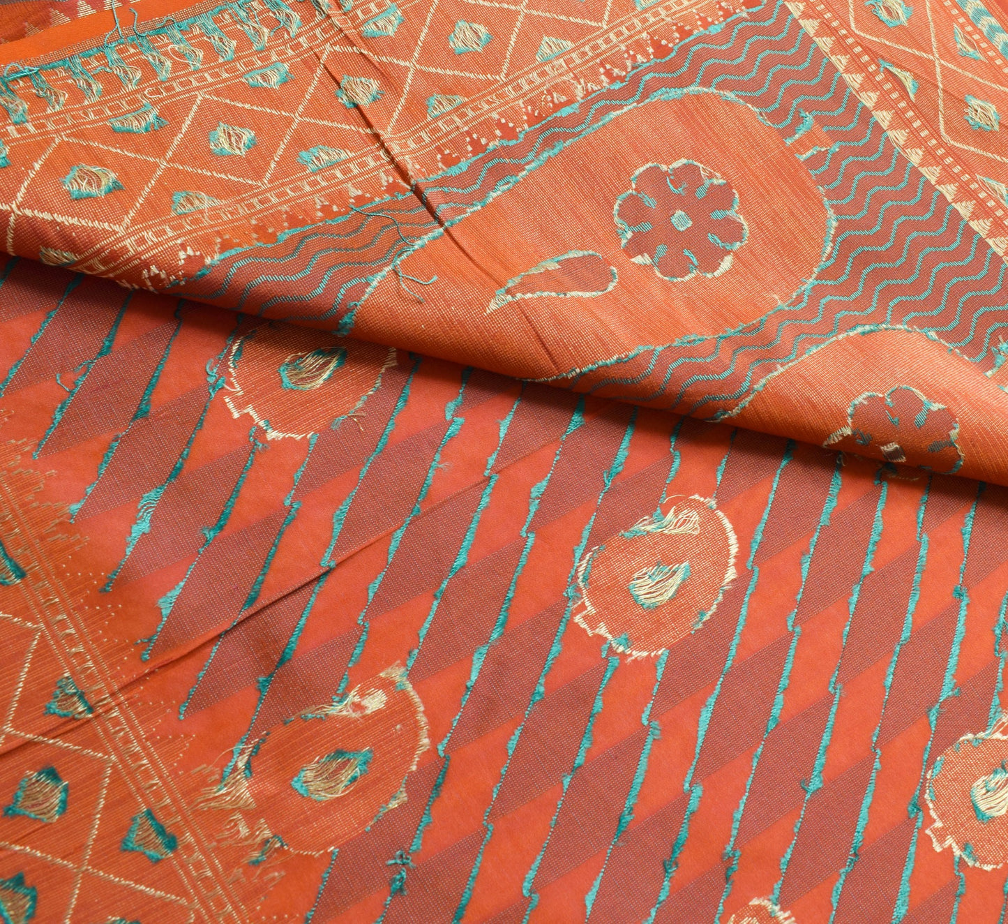 Sushila Vintage Rust Dual Tone Traditional Saree 100%Pure Silk Woven Sari Fabric