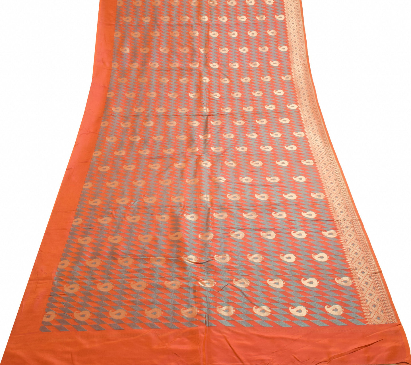 Sushila Vintage Rust Dual Tone Traditional Saree 100%Pure Silk Woven Sari Fabric