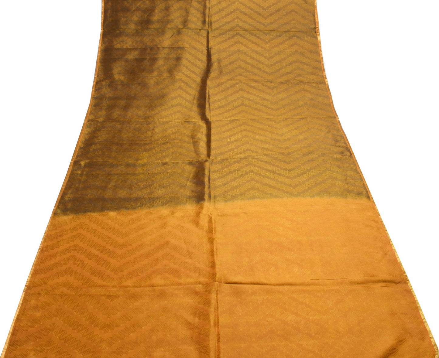 Sushila Vintage Mustard Green Saree 100% Pure Silk Woven Dual Tone Sari Fabric