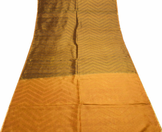 Sushila Vintage Mustard Green Saree 100% Pure Silk Woven Dual Tone Sari Fabric