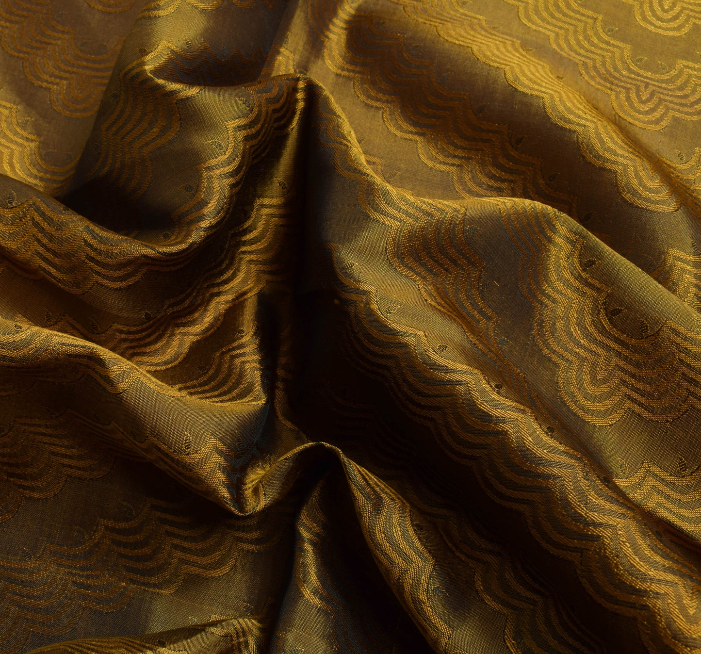 Sushila Vintage Mustard Green Saree 100% Pure Silk Woven Dual Tone Sari Fabric