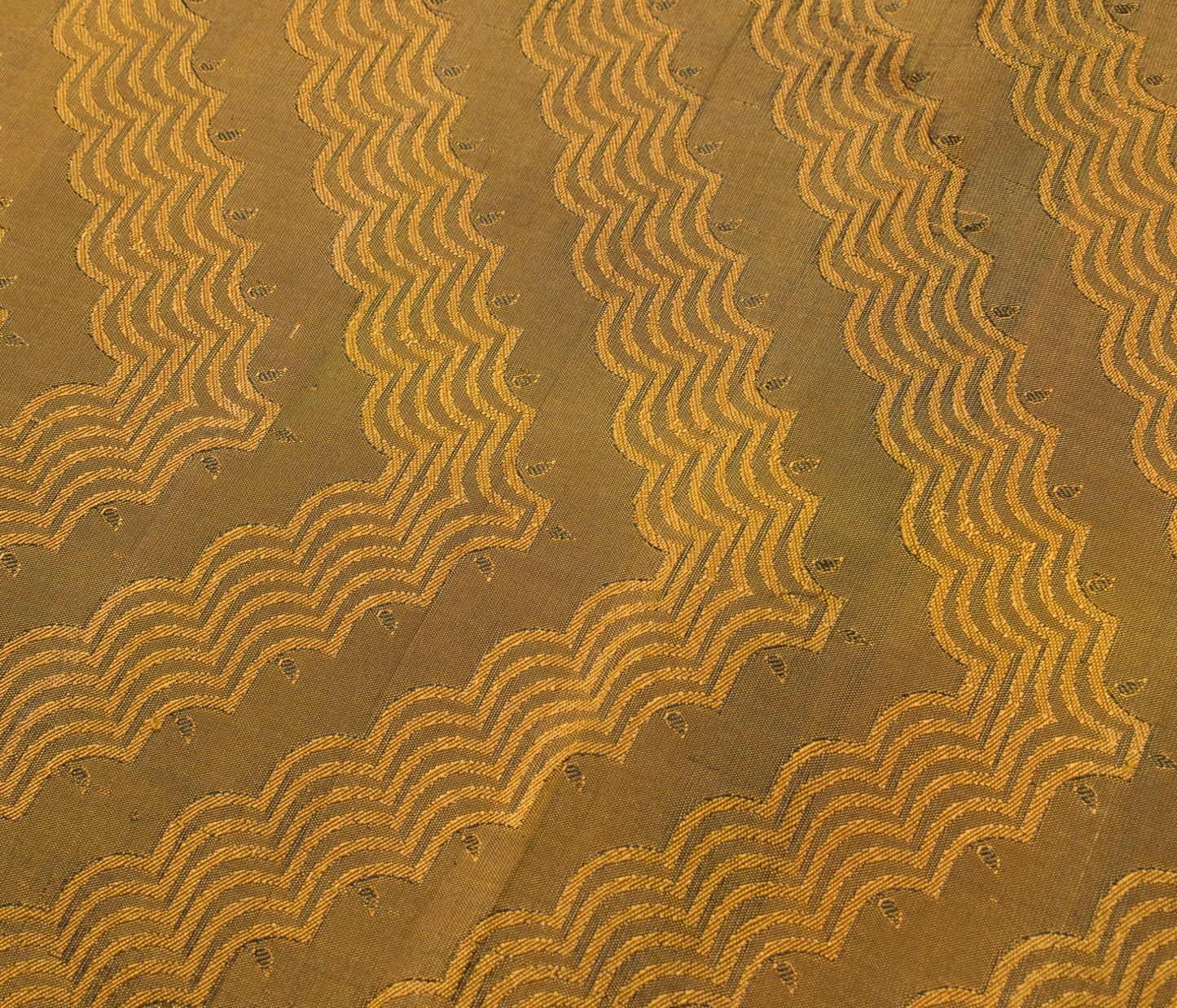 Sushila Vintage Mustard Green Saree 100% Pure Silk Woven Dual Tone Sari Fabric