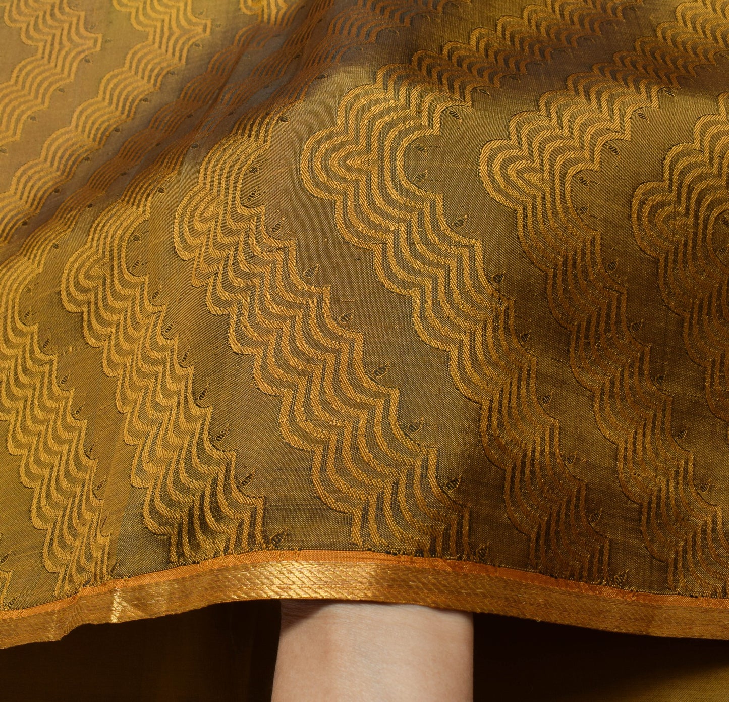 Sushila Vintage Mustard Green Saree 100% Pure Silk Woven Dual Tone Sari Fabric