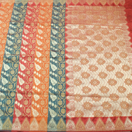 Sushila Vintage Multi-Color 100% Pure Silk Saree Traditional Woven Sari Fabric