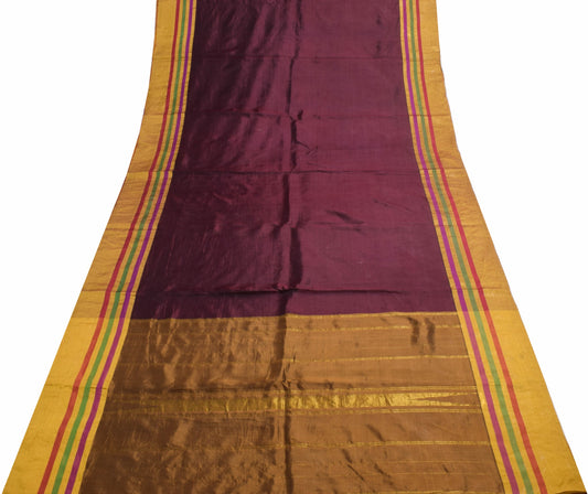 Sushila Vintage Dark Maroon Dual Tone Saree 100%Pure Silk Woven Soft Sari Fabric