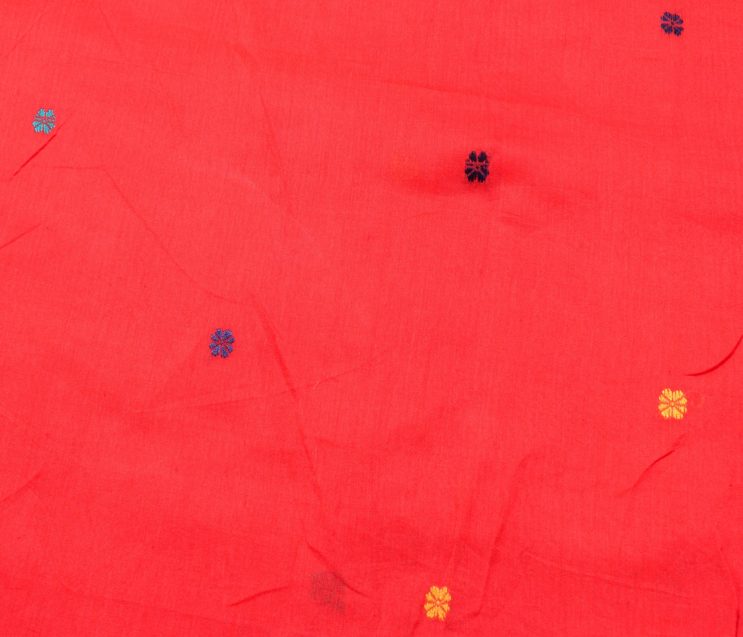 Sushila Vintage Dark Orange Saree 100%Pure Cotton Floral Woven Sari Craft Fabric