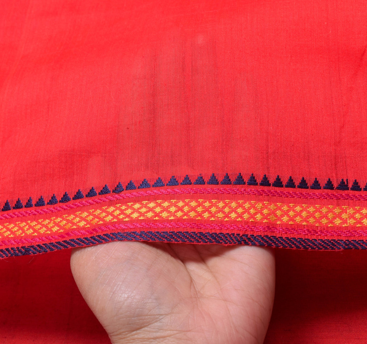 Sushila Vintage Dark Orange Saree 100%Pure Cotton Floral Woven Sari Craft Fabric