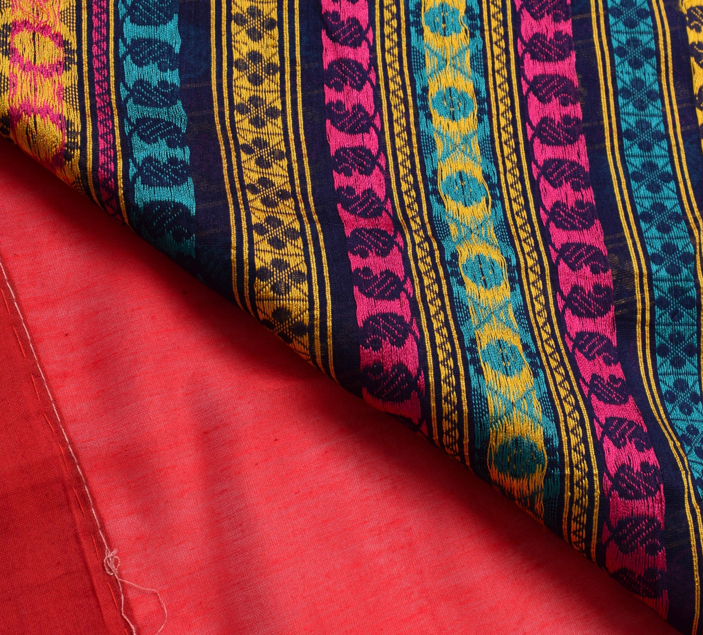 Sushila Vintage Dark Orange Saree 100%Pure Cotton Floral Woven Sari Craft Fabric