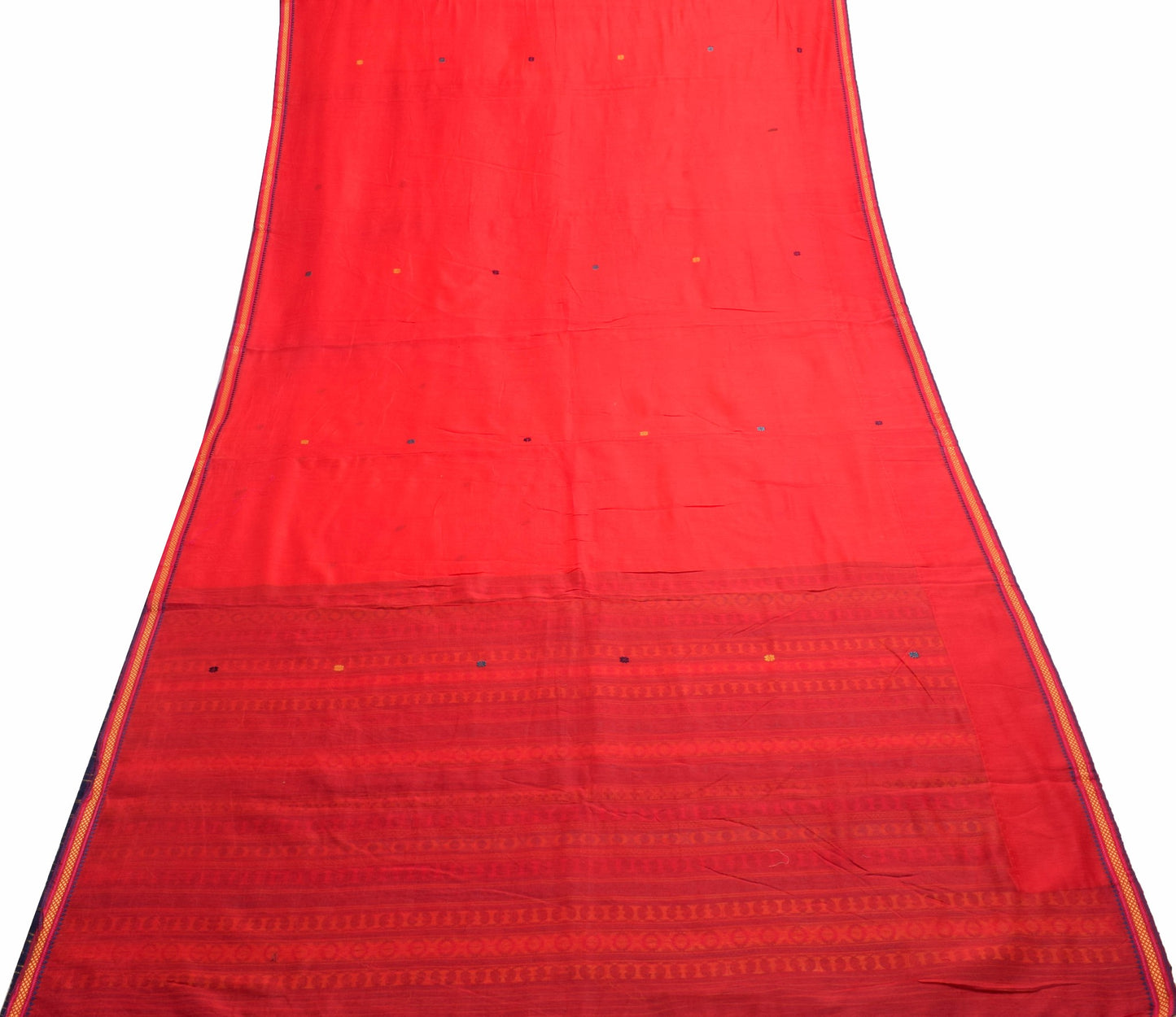 Sushila Vintage Dark Orange Saree 100%Pure Cotton Floral Woven Sari Craft Fabric