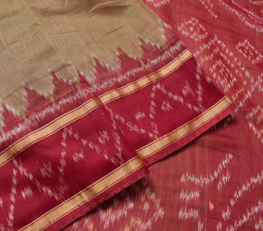 Sushila Vintage Brown Saree Hand Woven Ikat Patola Pure Silk Sari Craft Fabric
