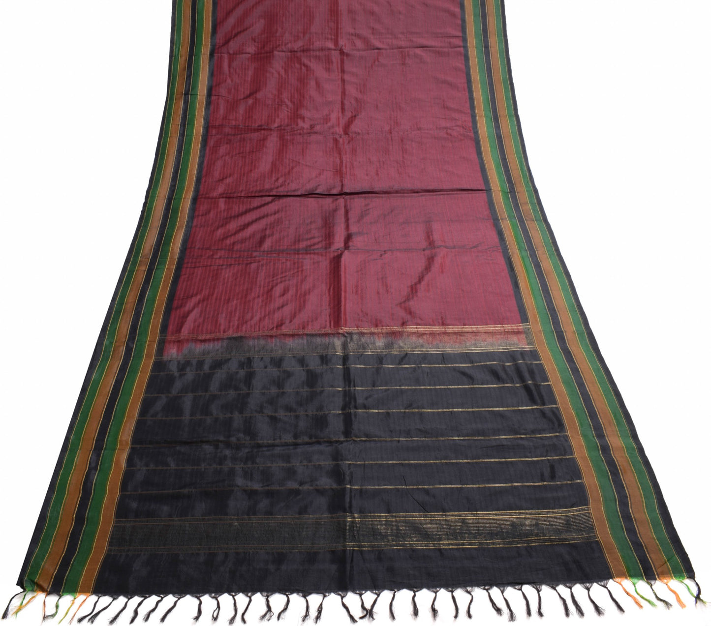 Sushila Vintage Maroon Dual Tone Saree Woven 100% Pure Silk Soft Sari Fabric