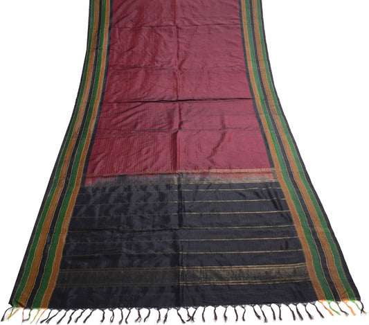 Sushila Vintage Maroon Dual Tone Saree Woven 100% Pure Silk Soft Sari Fabric