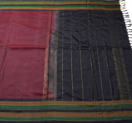 Sushila Vintage Maroon Dual Tone Saree Woven 100% Pure Silk Soft Sari Fabric
