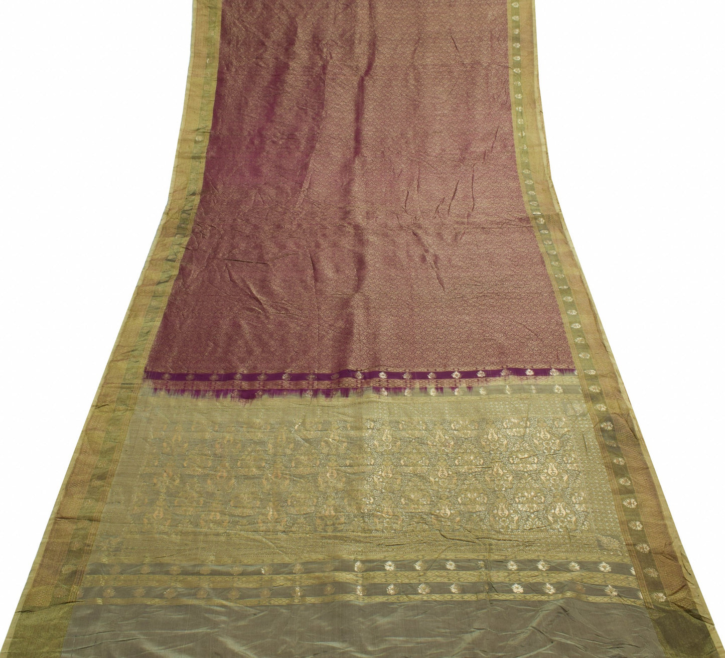Sushila Vintage Dark Purple Saree Pure Silk All Over Woven Classy Sari Fabric