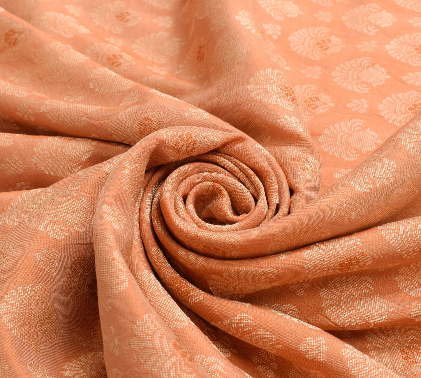 Sushila Vintage Dark Peach Saree Pure Silk Floral Woven Soft Wedding Sari Fabric