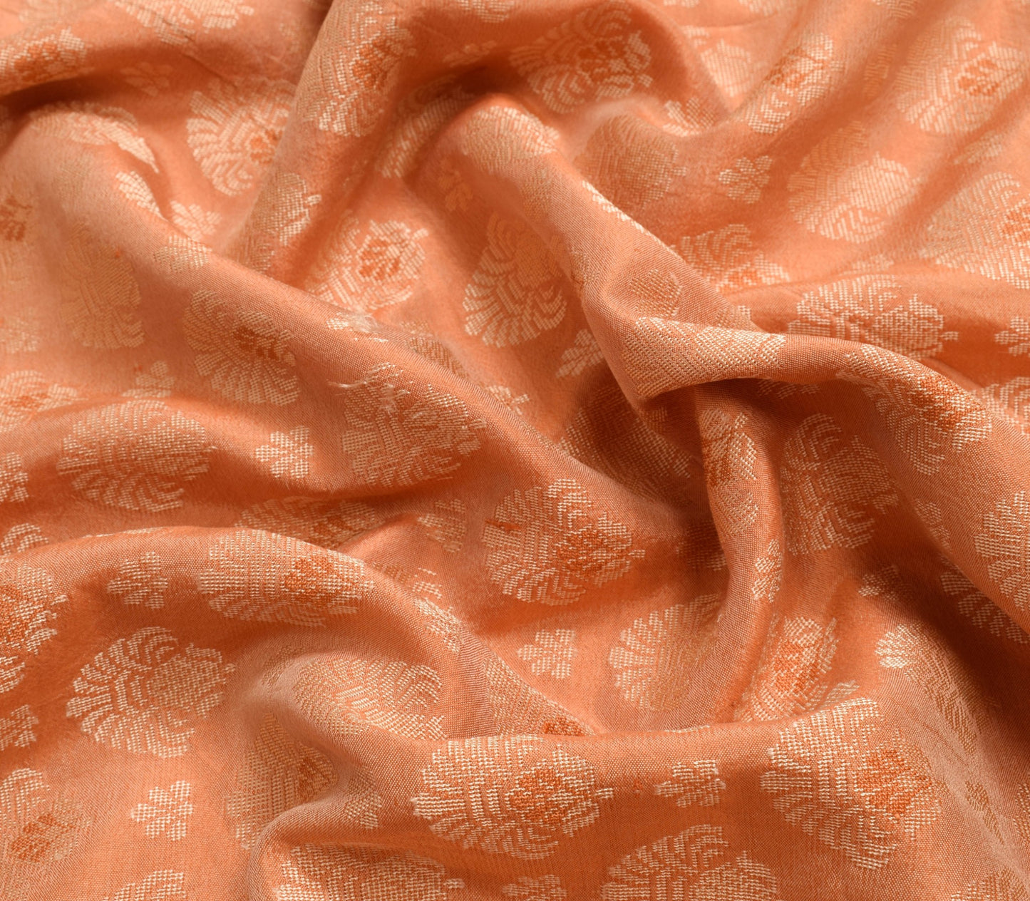Sushila Vintage Dark Peach Saree Pure Silk Floral Woven Soft Wedding Sari Fabric