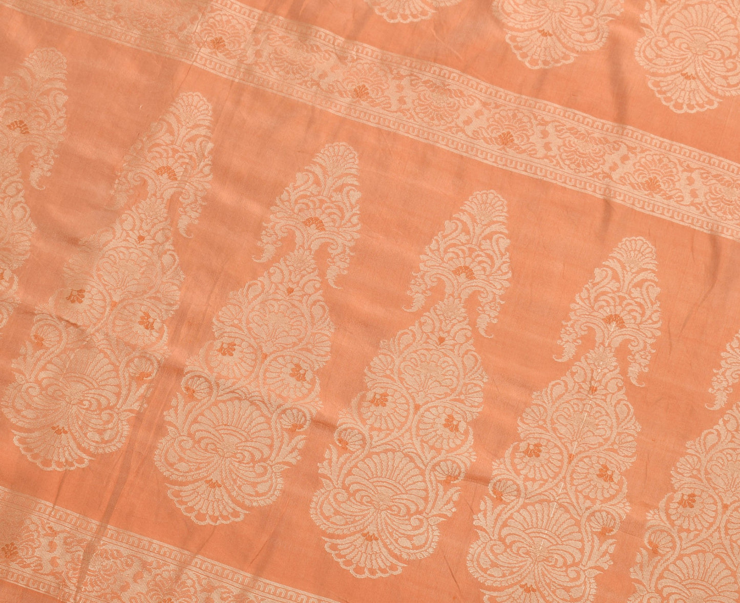 Sushila Vintage Dark Peach Saree Pure Silk Floral Woven Soft Wedding Sari Fabric