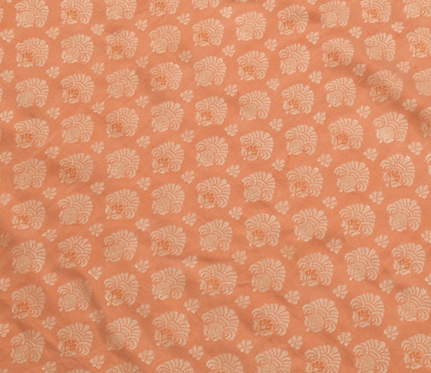 Sushila Vintage Dark Peach Saree Pure Silk Floral Woven Soft Wedding Sari Fabric