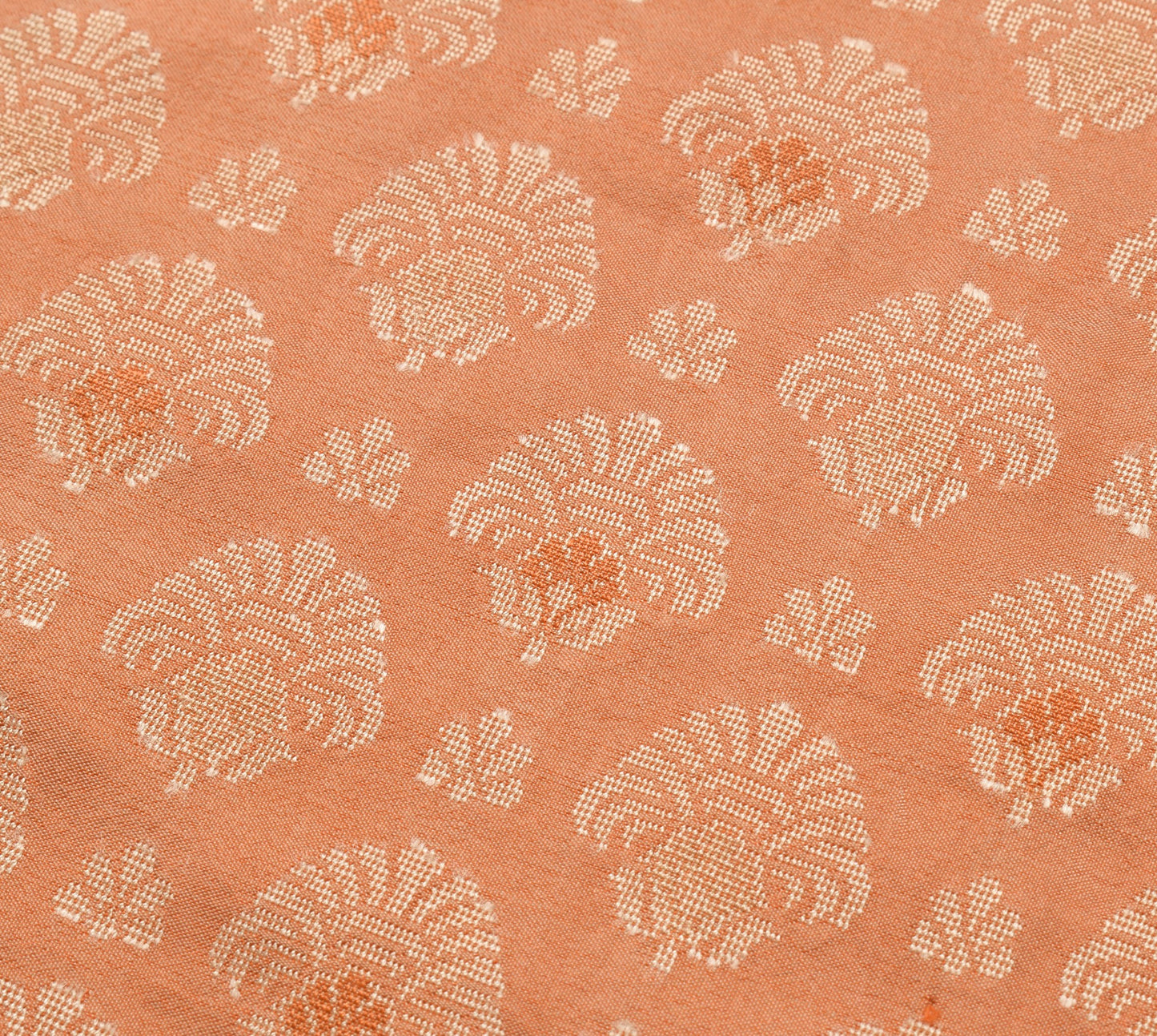 Sushila Vintage Dark Peach Saree Pure Silk Floral Woven Soft Wedding Sari Fabric