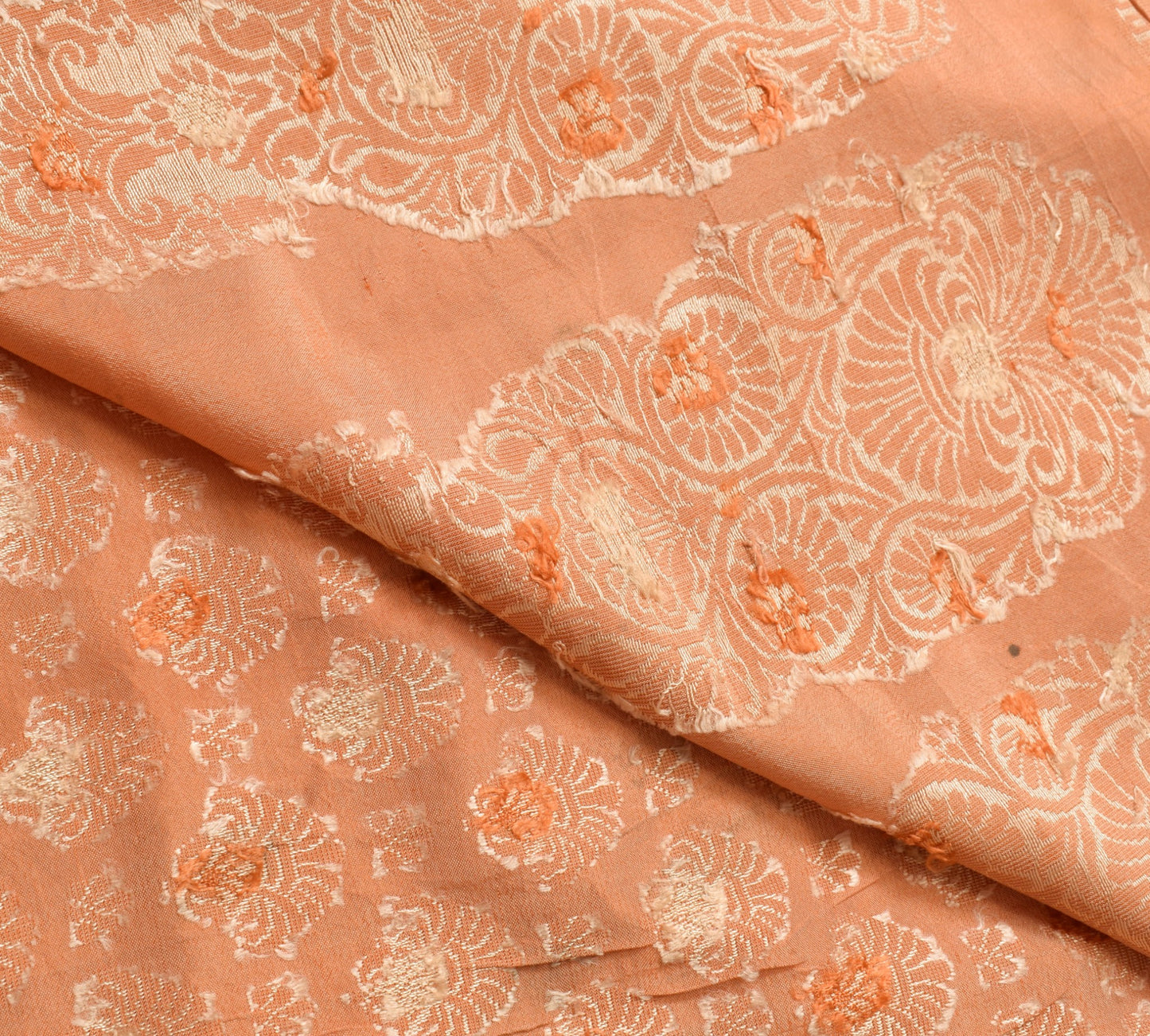 Sushila Vintage Dark Peach Saree Pure Silk Floral Woven Soft Wedding Sari Fabric