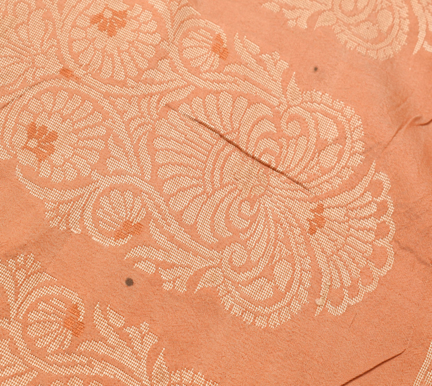 Sushila Vintage Dark Peach Saree Pure Silk Floral Woven Soft Wedding Sari Fabric