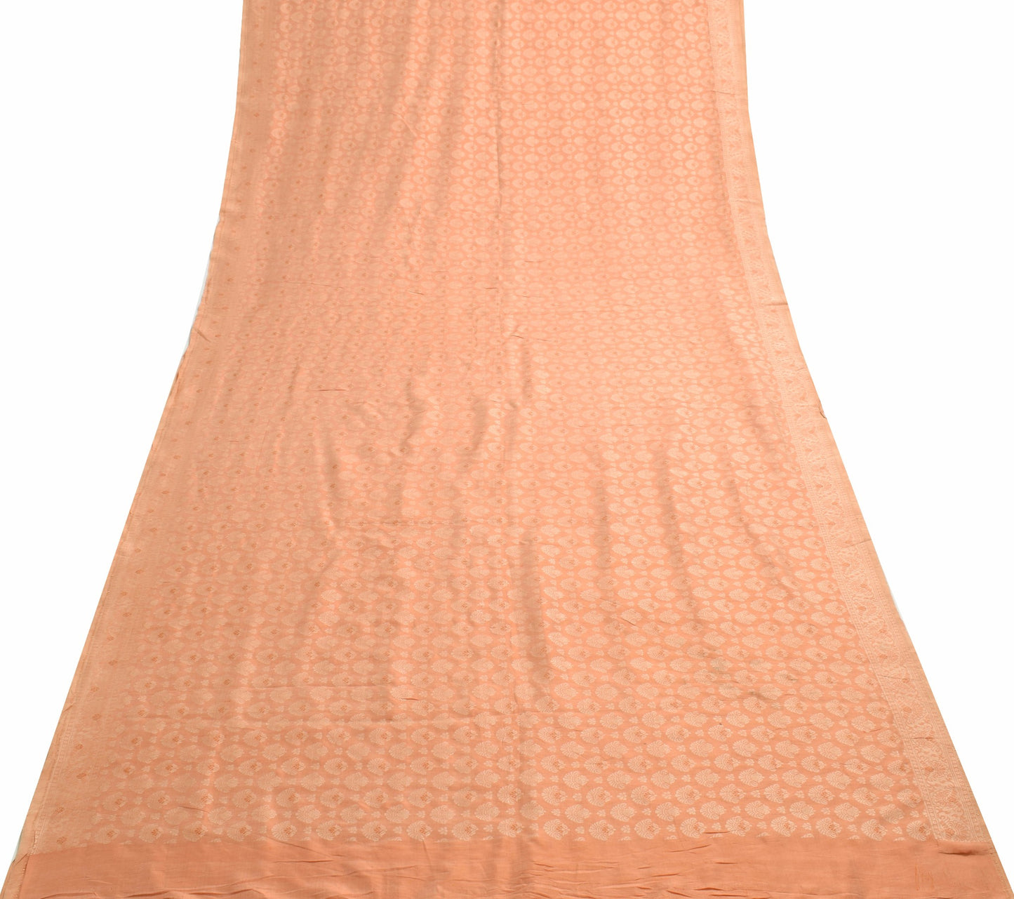 Sushila Vintage Dark Peach Saree Pure Silk Floral Woven Soft Wedding Sari Fabric