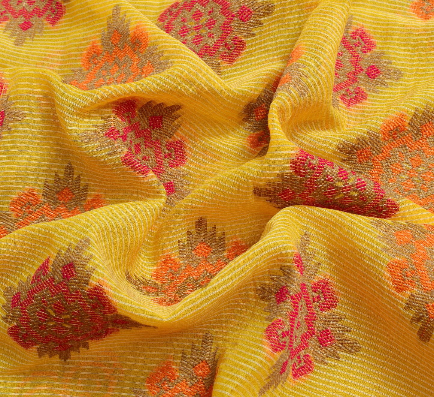 Sushila Vintage Yellow Wedding Saree Art Silk Woven Traditional Sari Fabric