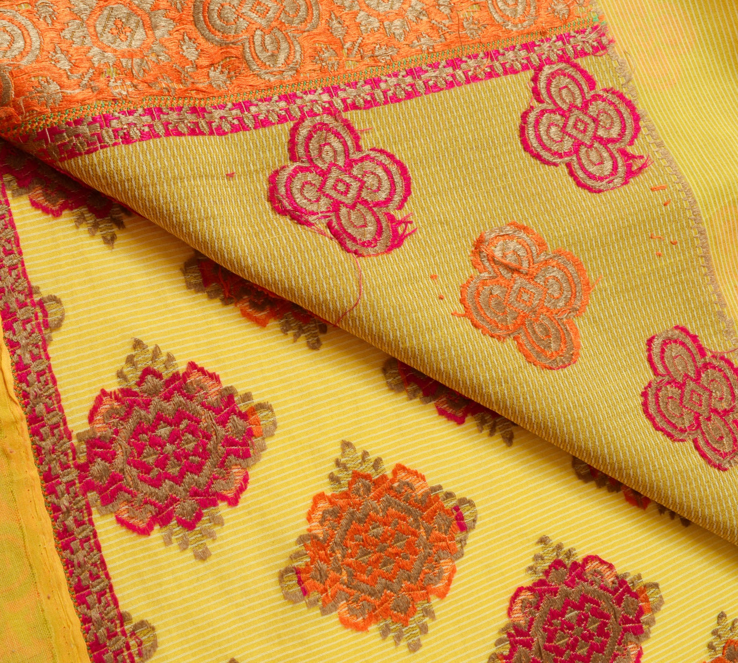 Sushila Vintage Yellow Wedding Saree Art Silk Woven Traditional Sari Fabric