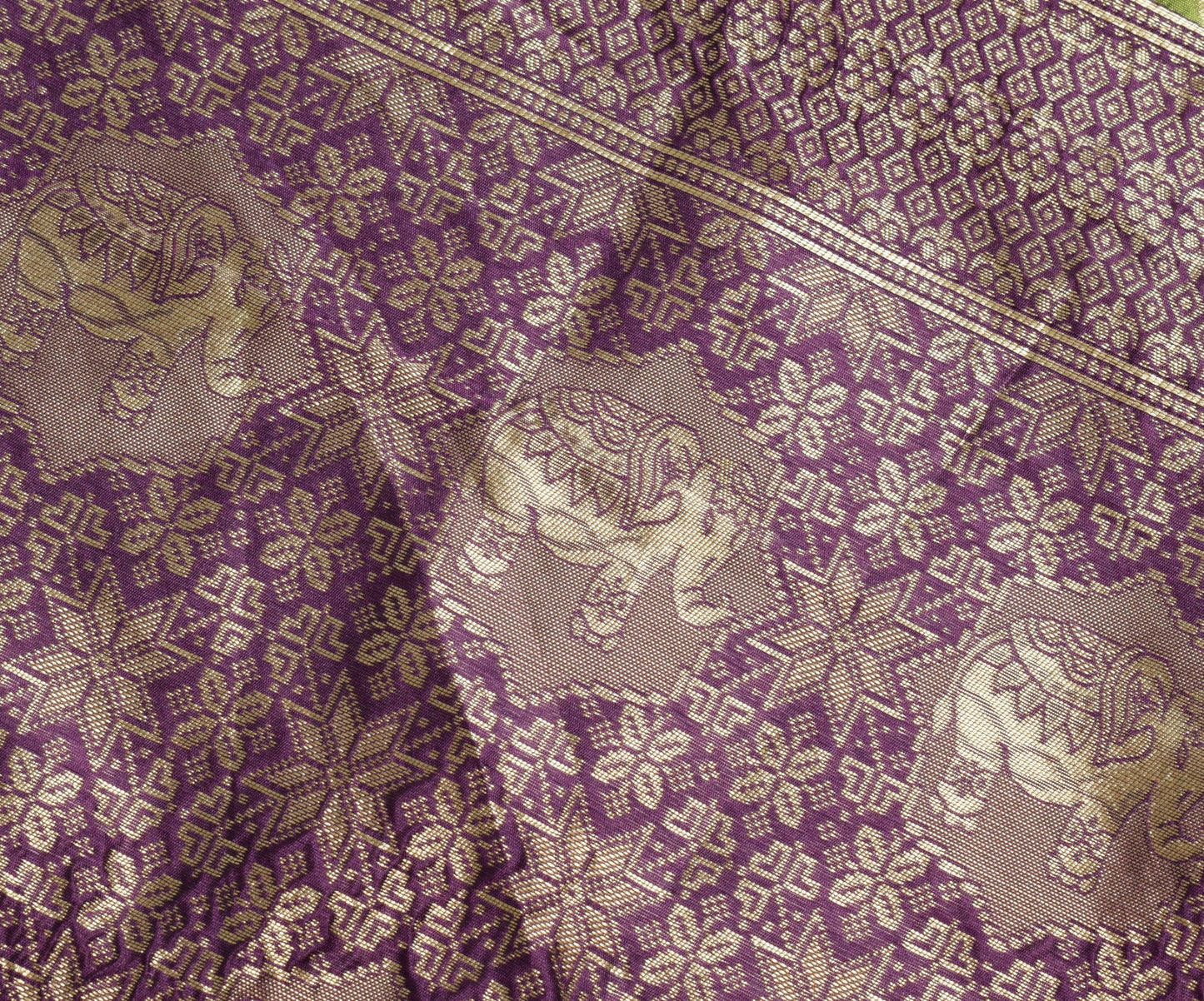 Sushila Vintage Green Silk Saree Stripes Woven Sari with Purple Blouse Fabric