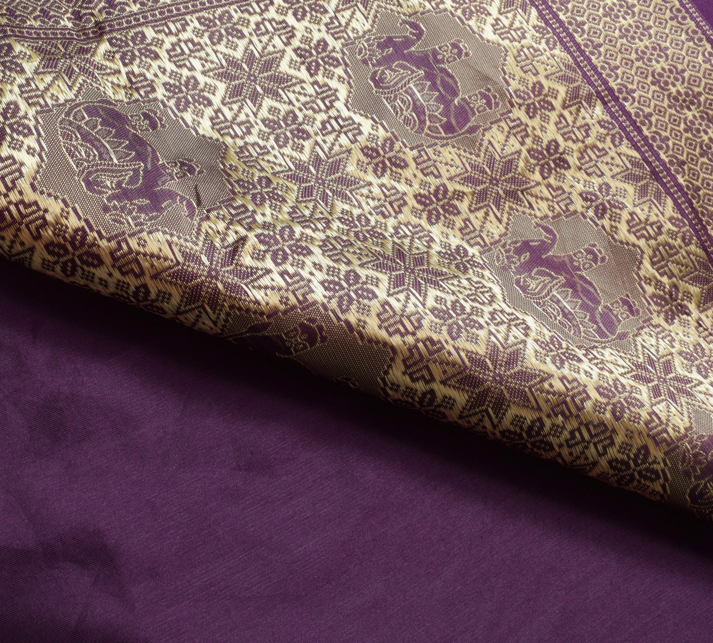 Sushila Vintage Green Silk Saree Stripes Woven Sari with Purple Blouse Fabric