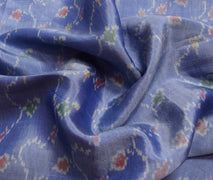 Sushila Vintage Sky Blue Saree Hand Woven Ikat Patola Silk Sari Craft Fabric