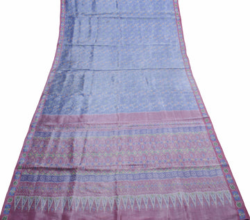 Sushila Vintage Sky Blue Saree Hand Woven Ikat Patola Silk Sari Craft Fabric