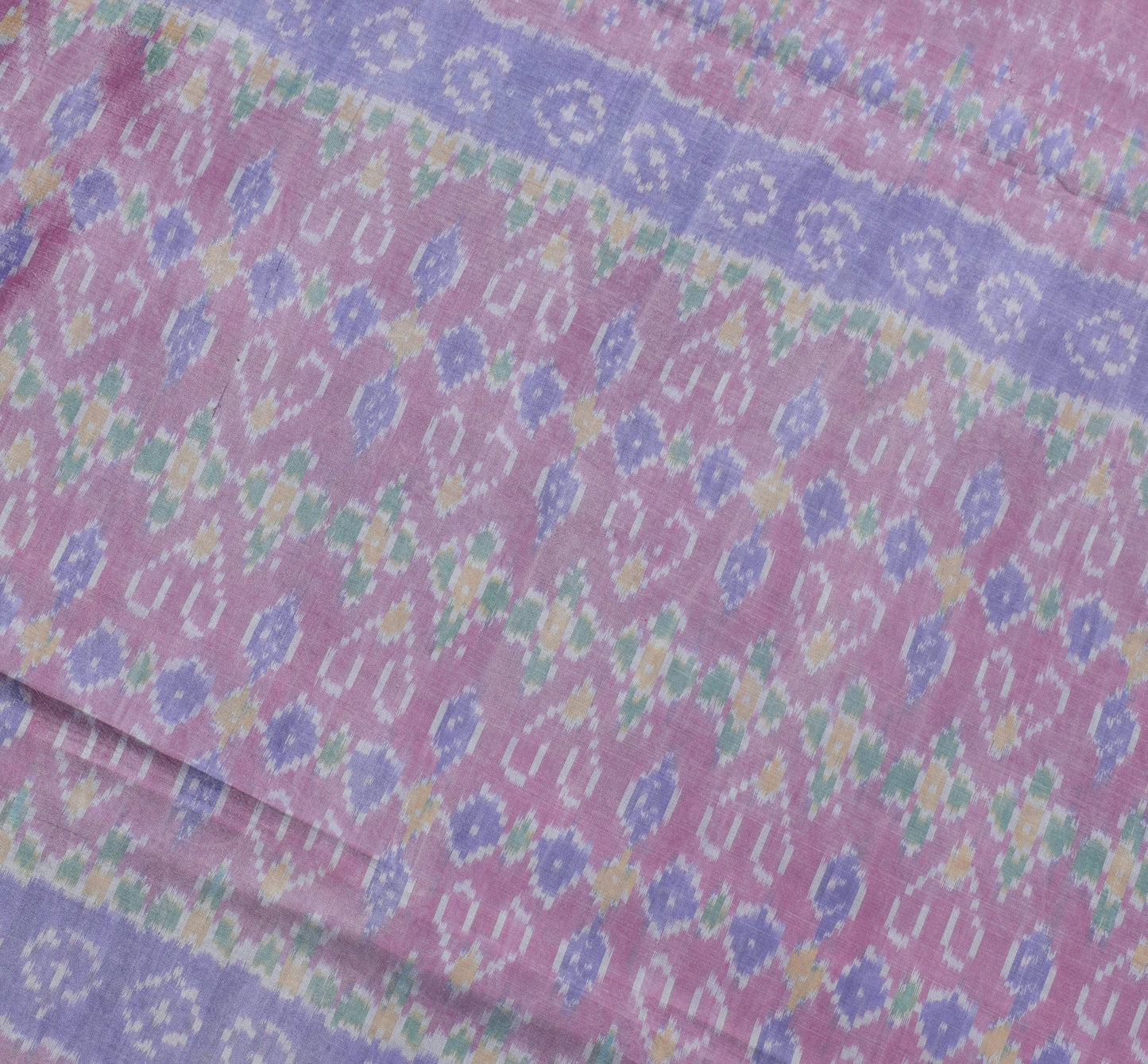 Sushila Vintage Sky Blue Saree Hand Woven Ikat Patola Silk Sari Craft Fabric