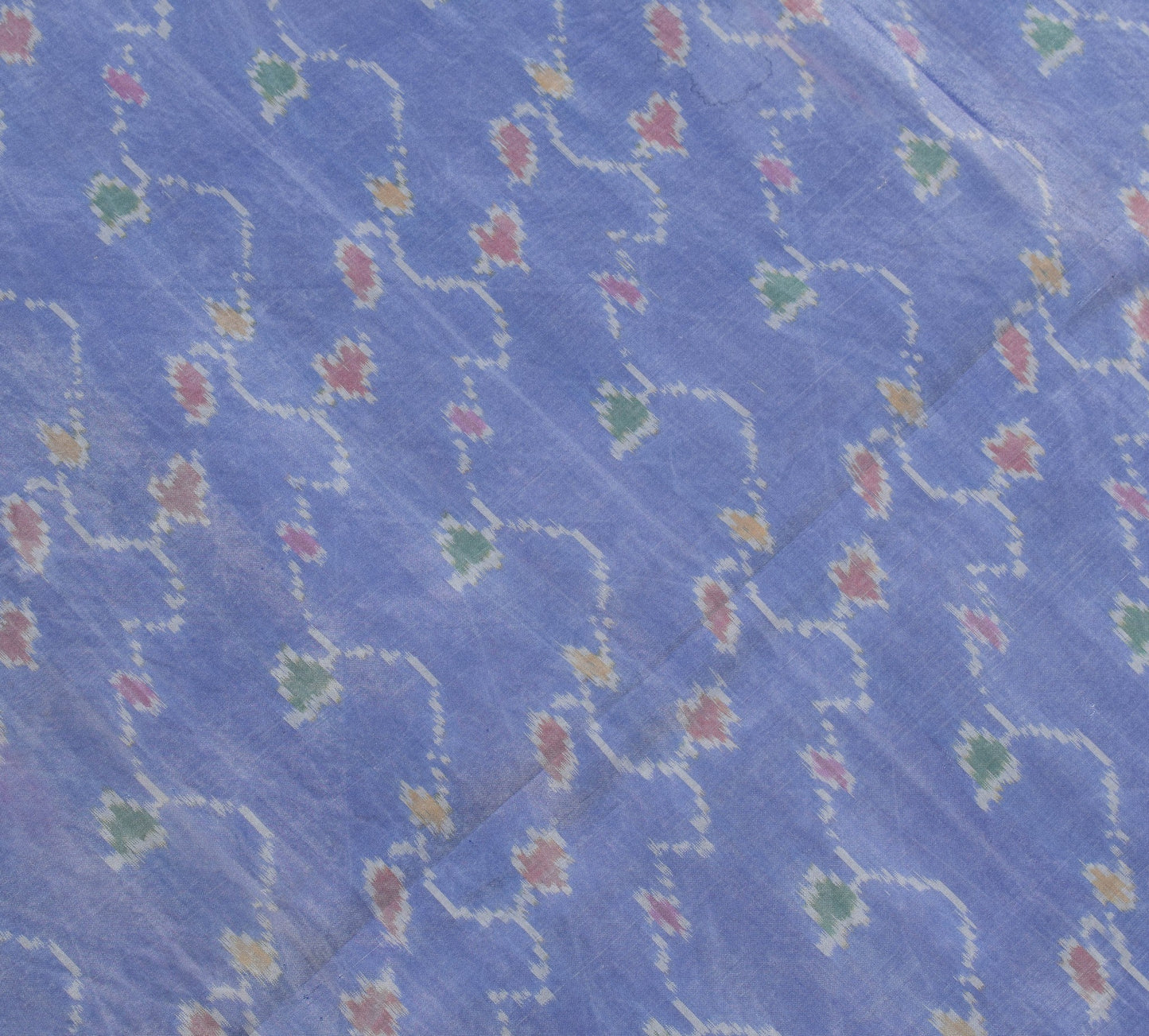 Sushila Vintage Sky Blue Saree Hand Woven Ikat Patola Silk Sari Craft Fabric